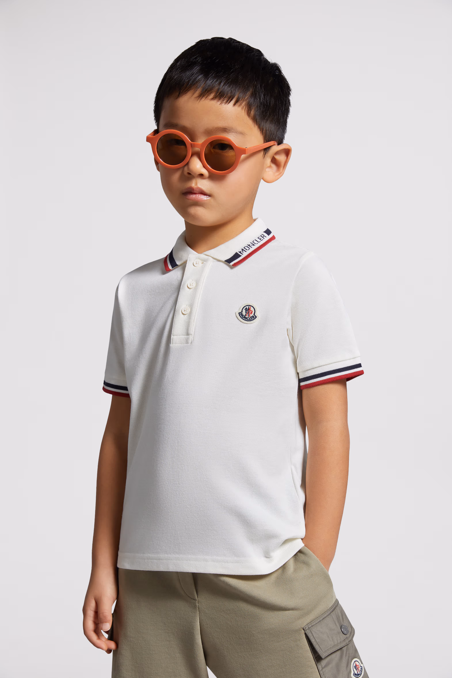 Tricolor-Trimmed Cotton Piquet Polo Shirt Boy White Moncler 0